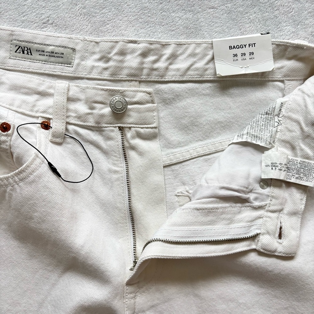 ZARA Baggy Fit Mid Rise Dropped Crotch Straight Leg White Denim Jean--NWT--29 - Picture 7 of 16